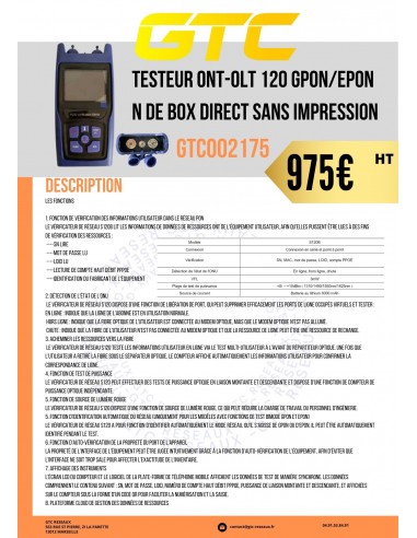 TESTEUR ONT-OLT 120 GPON/EPON...