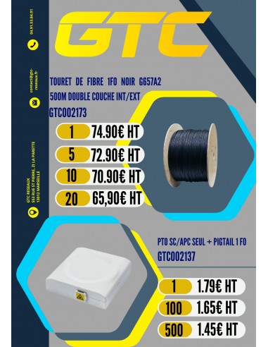 TOURET DE FIBRE 1FO NOIR G657A2 500M...