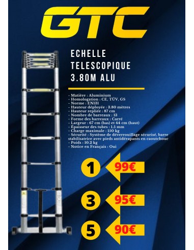 ECHELLE TELESCOPIQUE ALU 3.80M